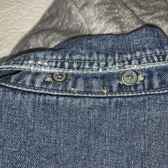 Free People Jacket Women's Size Medium Blue Denim Hoodie Long Sleeve Distressed - Picture 13 of 14